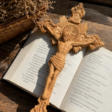 Wood carving of the Cross of the Order of Saint Benedict - with base