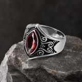 Vintage Gothic Scroll Engraved Marquise Stone Mens Signet Ring