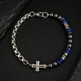 Cross Bracelet with Lapis Lazuli & Hematite — For Faith, Wisdom, and Steady Strength - size and finish detail