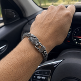 Viking Wolf Head Double Row Thick Stainless Steel Bracelet