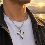 Layered Two-Tone Cross Necklace – Modern Christian Pendant for Men