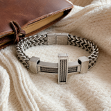 Men’s Stainless Steel Cross Chain Bracelet – Bold Christian Faith & Strength Jewelry