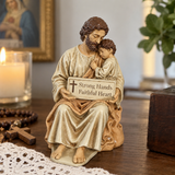 Saint Joseph & Child Jesus Resin Figurine – Strong Hands, Faithful Heart Christian Home Decor