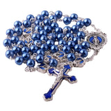 Jesus Mary Cross Blue Alloy Rosary Necklace - BGCOPPER