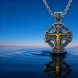 Double-Sided Silver Crucifix and St. Michael Pendant - size and finish detail