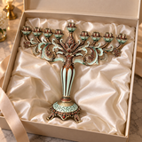 Elegant Nine-Branch Hanukkah Menorah – Vintage Enamel Candle Holder