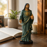 Hand-Carved Beechwood Statue of the Sacred Heart of Jesus — Hand-Painted Edition