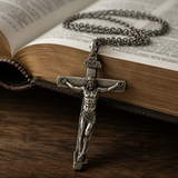 INRI Jesus Crucifix Cross Pendant Necklace - size and finish detail
