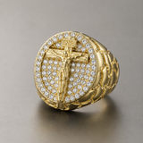 Jesus Crucifixion Gold Ring: Forging Faith with Steel - size and finish detail