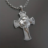 S925K Silver Lion's Head Cross Necklace - BGCOPPER