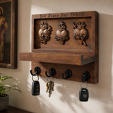 Hand-Carved Sacred Hearts Wooden Key Holder – God Bless Our Family Wall Organizer
