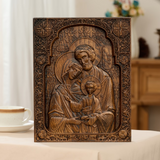 Holy family Nativity Wood Carving Gift Religious Byzantine Icon
