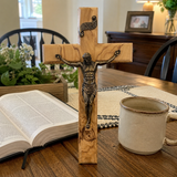 Holy City Wood Olive Wood Crucifix with Bronze Christ — Handcrafted Prayer Cross