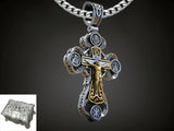 Jesus Virgin Mary Trinity Double Sided Engraved S925K Silver Cross Necklace - BGCOPPER
