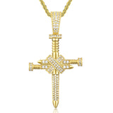 Handcrafted silver-plated copper nail cross pendant - hip-hop style religious necklace - BGCOPPER