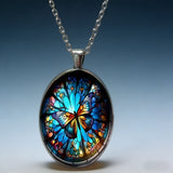 Stained Glass Butterfly Oval Pendant Necklace: A Symbol of Transformation and Radiance