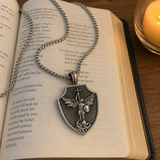 Saint Michael Shield Pendant Necklace – Pure Tin Protection Medal
