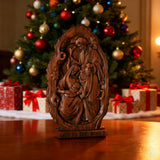 Natural Beechwood Nativity Scene Wooden Carved Plaque Tabletop Arrangement
