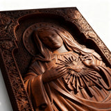Immaculate Heart of Mary Hand-Carved Beech Wood Sculpture | Sacred Home Altar Ornament