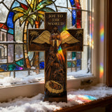 Christmas cross, Nativity cross,Joy to the world wood carving- best Christmas gift