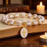 Cross Charm Beaded Stretch Bracelet – Faith, Hope & Timeless Devotion