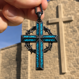 ‘By His Wounds’ Turquoise Crown of Thorns Cross — Comes with a 24-inch chain