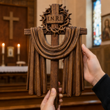 A Holy Testimony: Handcrafted Beechwood Crown of Thorns and Resurrection Shawl Cross