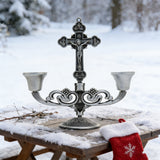 Vintage Jesus Cross Candelabra: Faith Woven into Warm Glow