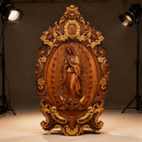 Religious gift with rich details of the wooden statue of Our Lady of Guadalupe