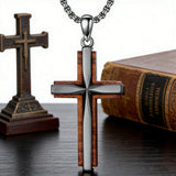 Minimalist Titanium Steel & Wood Cross Necklace – Faith in Simplicity for Christian home decor and prayer spaces