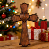 Eternal Heart Hand-Carved Wood Cross: Faith Woven with Love