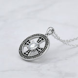 Celtic Knot Crystal Cross Wheel Necklace – Faith & Elegance Woven in Light