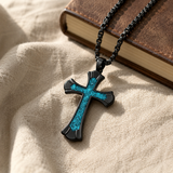 Black Turquoise-Style "Faith" Cross Necklace