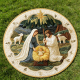 3D Embossed Nativity Scene Christmas Round Rug