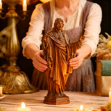 Hand Carved Sacred Heart of Jesus Virgin Mary Wooden Tabletop Ornament