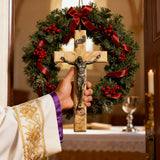 【Holy City Wood】Handcrafted Olive Wood Cross with Bronze Christ Statue A Devotional Companion for Prayer A Collectible Gift of Distinction