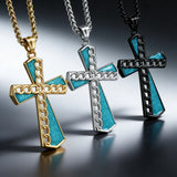 Natural Turquoise Stainless Steel Cross Necklace | Hip-Hop Christian Jewelry