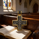 Double-Sided S925K Sterling Silver Sacred Heart and Saint Cross Pendant—Your Daily Spiritual Companion