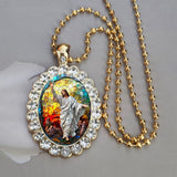 Mosaic Jesus Resin & Gold-Plated Necklace | Stained Glass Style Spiritual Jewelry