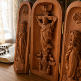 Hand-carved Portable Church - Mini Christian Ascension scene Triptych Altar