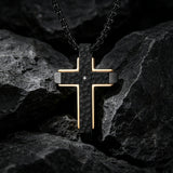 Hammered Two-Tone Stainless Steel Cross Necklace – Strength, Faith & Rugged Elegance