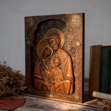 Holy family Nativity Wood Carving Gift Religious Byzantine Icon