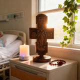 Double-Sided Icon Wood Carving ✝️ | Hand-Carved Crucifix & Saints Beechwood Wall Art