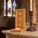 Holy Family Three Sacred Hearts Candlestick Wooden Carved Tabletop Arrangement