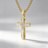 Brushed & Faceted Titanium Steel Cross Necklace – Modern Faith, Bold Devotion
