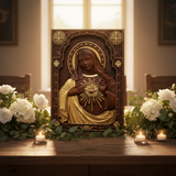 Immaculate Heart of Mary Hand-Carved Beech Wood Sculpture | Sacred Home Altar Ornament