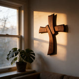 Minimalist Twist Wooden Hand Carved Cross for Wall Decor, Religious Gift Cross