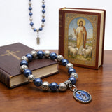 Our Lady of Mary Pendant Royal Blue Pearl Rosary Bracelet: A Wrist-Worn Reminder of Grace - design detail