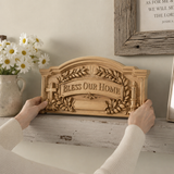 Personalized “Bless Our Home” Hand-Carved Beechwood Wall Plaque - product view