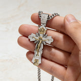 Gold-Plated Copper Crucifix Pendant with Jesus Christ and Religious Figures